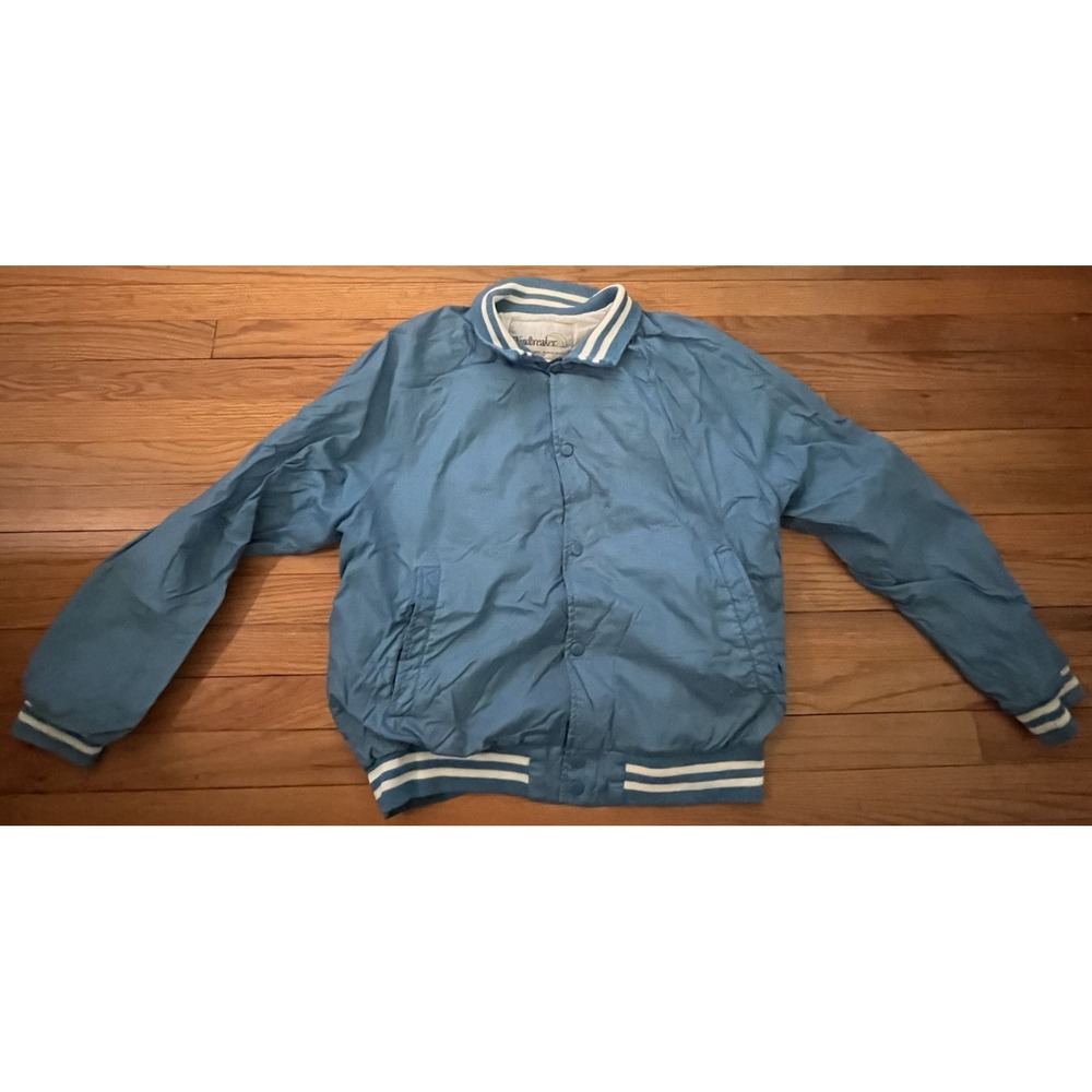 Vintage Retro Original Windbreaker Brand Lined Nylon Snap Closure Jacket Men L